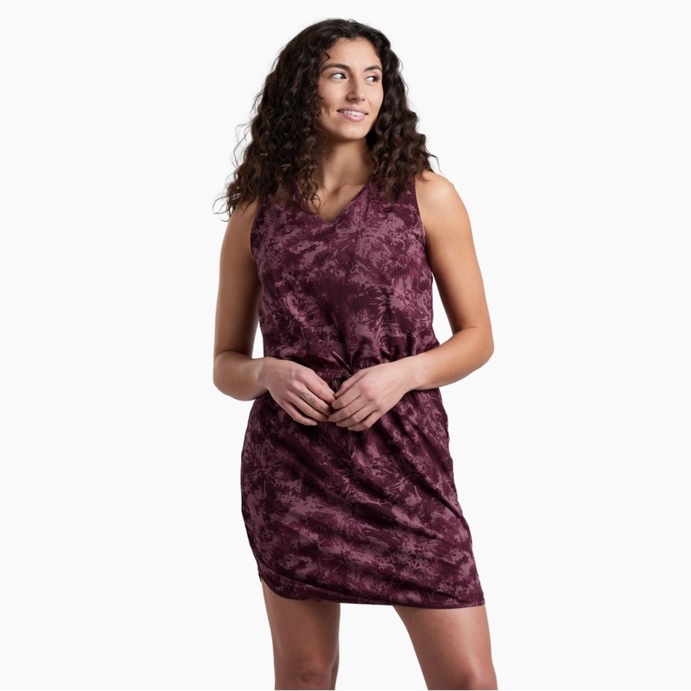 Kuhl Vantage Dress Shelf Bra Pockets Drawstring in Mauve Print Size M